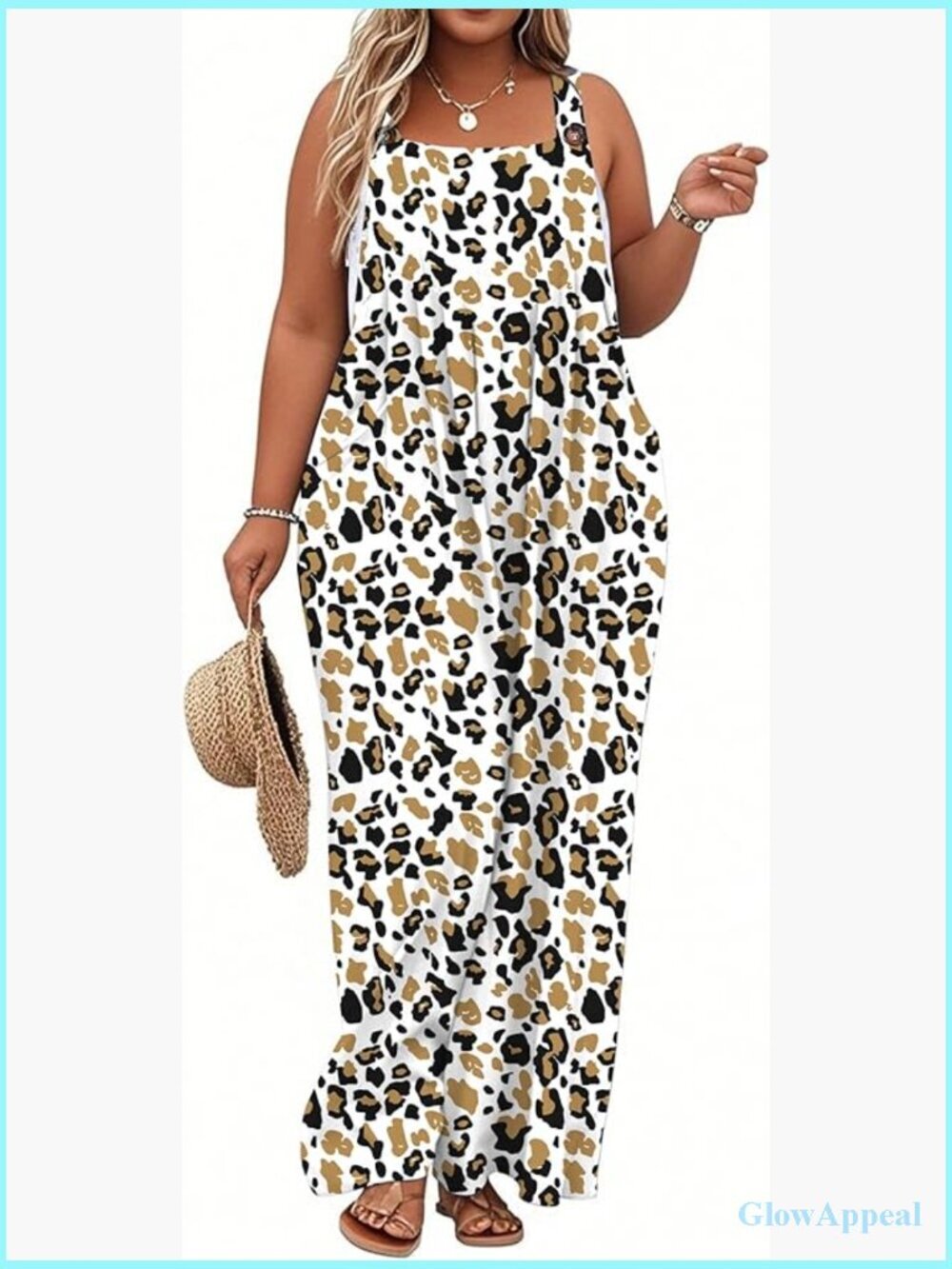 Plus Size Jumpsuit Wide Leg Romper Overalls with Pockets